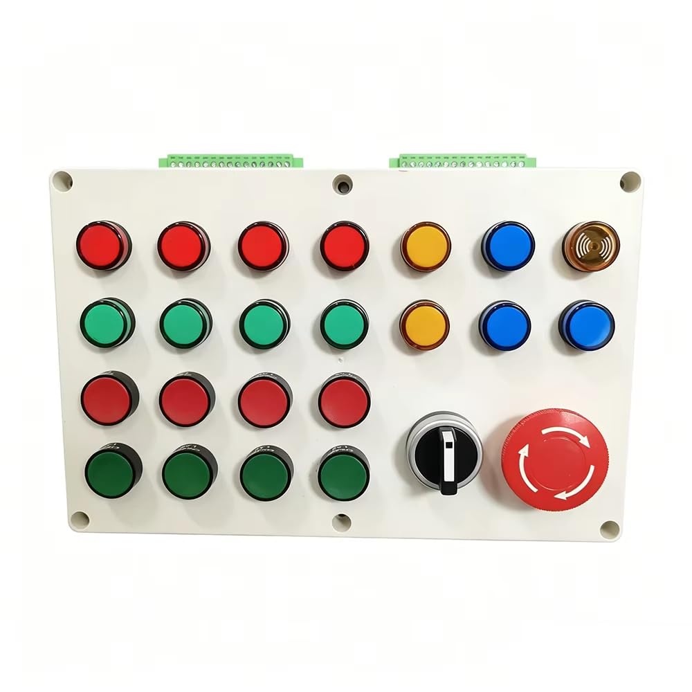 Scatola di pulsanti di debug PLC con 24 fori e 30 terminali, strumento di addestramento PLC personalizzabile per esercitazioni pratiche di elettricisti.