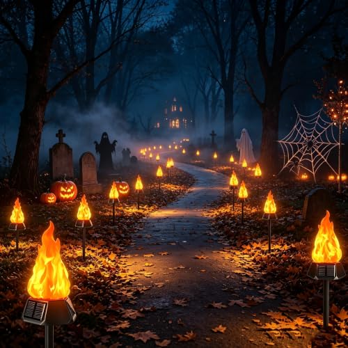 Image of Toodour Solar Halloween Lights Outdoor, 4 Pack Solar Torch Light Waterproof