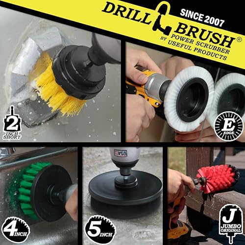 Image of Drillbrush Multi-Surface Drill Brush Attachments Set for Car Interior, Bathroom, Flooring, Counters, Sinks, Siding, Garages, and More - Dishwasher Safe Drill Brush Car Detailing Kit Attachment Set