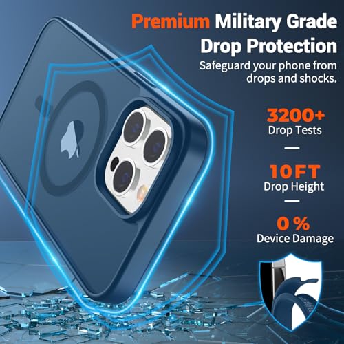 Image of SUPFINE Magnetic for iPhone 14 Pro Case (Compatible with MagSafe) (Military Grade Drop Protection) Slim Translucent Matte Shockproof with Anti-Fingerprint Phone Case,Deep Blue