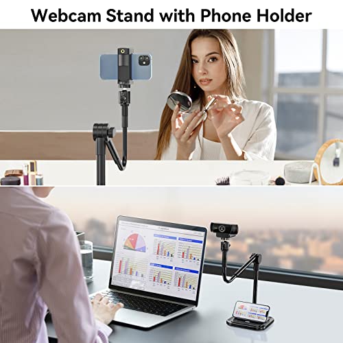 Webcam Ständer mit Handy Halterung, 2 in 1 Einstellbar Schwanenhals Webcam Halterung Schreibtisch mit Handyklemme, Kamara Tischstativ für Logitech C922 C930e C920S C920 C615, Brio 4K, Gopro Hero usw. – Bild 7