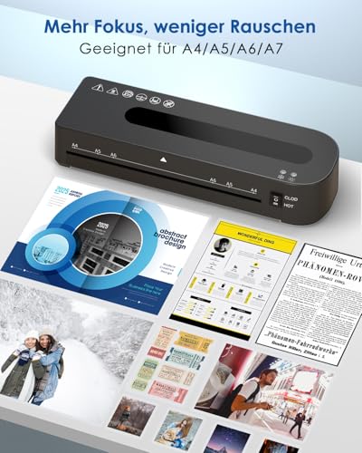 Laminiergerät A4 Laminiermaschine - 4 in 1 Laminiergerat mit 30 Laminierfolien für A4/A5/A6, Schnelles Aufwärmen, Heiß und Kalt Laminator Set mit Papierschneider, Eckrunde für Büro, Zuhause und Schule