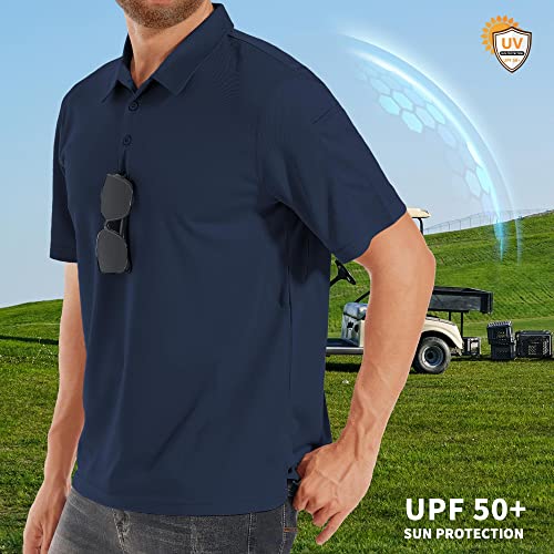Cityork Golf Shirts For Men Dry Fit Short Sleeve Polo Quick Dry Collared Work Tennis Casual Summer Tops Navy Blue 3Xl #TOP3