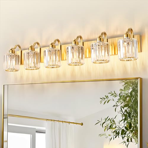 Aixialin Modern Bathroom Vanity Light 6-Lights Brass Gold Vanity Light