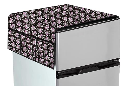 Image of The Furnishing Tree Fridge Top Cover Compatible for Samsung RR20C1723R8 /HL, 183 LTR WxL 65x111 in CM Floral Pattern Black Purple