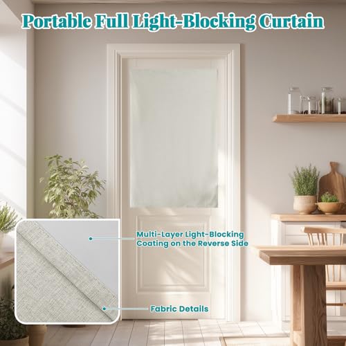 Image of 100% Blackout French Door Curtains, Room Darkening Shades Small Window Curtain Drapes Thermal Insulated Tricia Door Blinds for Classroom Glass Window, W25 x L40 inch, 1 Panel, Light Beige