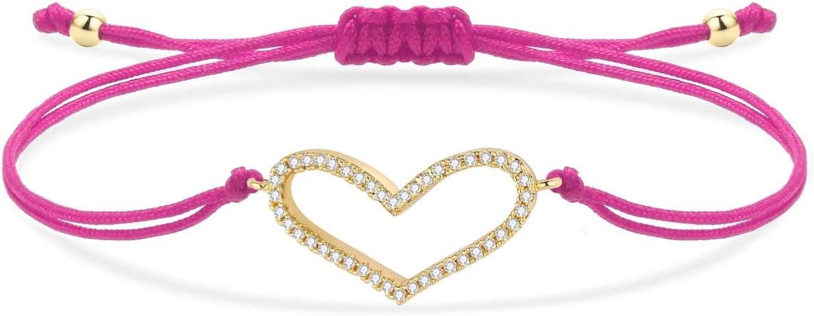 jewellery New 2025 Cz Crystal Gold-Plated Brass Love Heart Charm Bracelet Her Fashion Cubic Zirconia Zircon Red Purple String Handmade Jewelry With For You Accessories