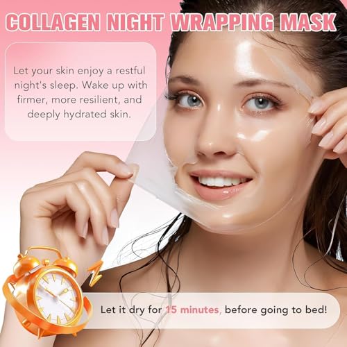 Image of Skin Bio-Collagen Overnight Face Mask for Women| Deep Hydrating Skin Care Facial Masks| Pore Minimizing, Firming & Anti-Aging Hydrogel Mask for Glowing Skin|