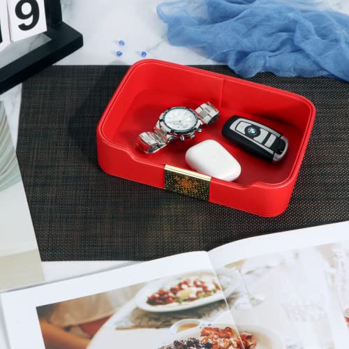 Image of SANZIE Luxury Leather Tray Desktop Storage Small Catchall Organizer Decorative Tray for Entryway Table to Hold Jewelry Watch Keys Phone Wallet