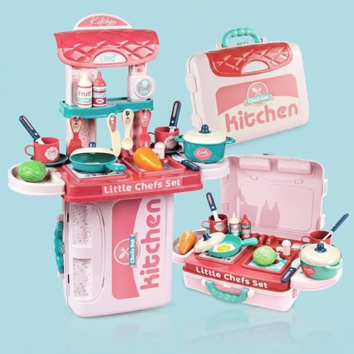 Image of StarAndDaisy Plastic 3 in 1 Portable Pretend Food Party Role Cooking Kitchen Play Set Toy for Baby, Toodlers, Boys and Girls.