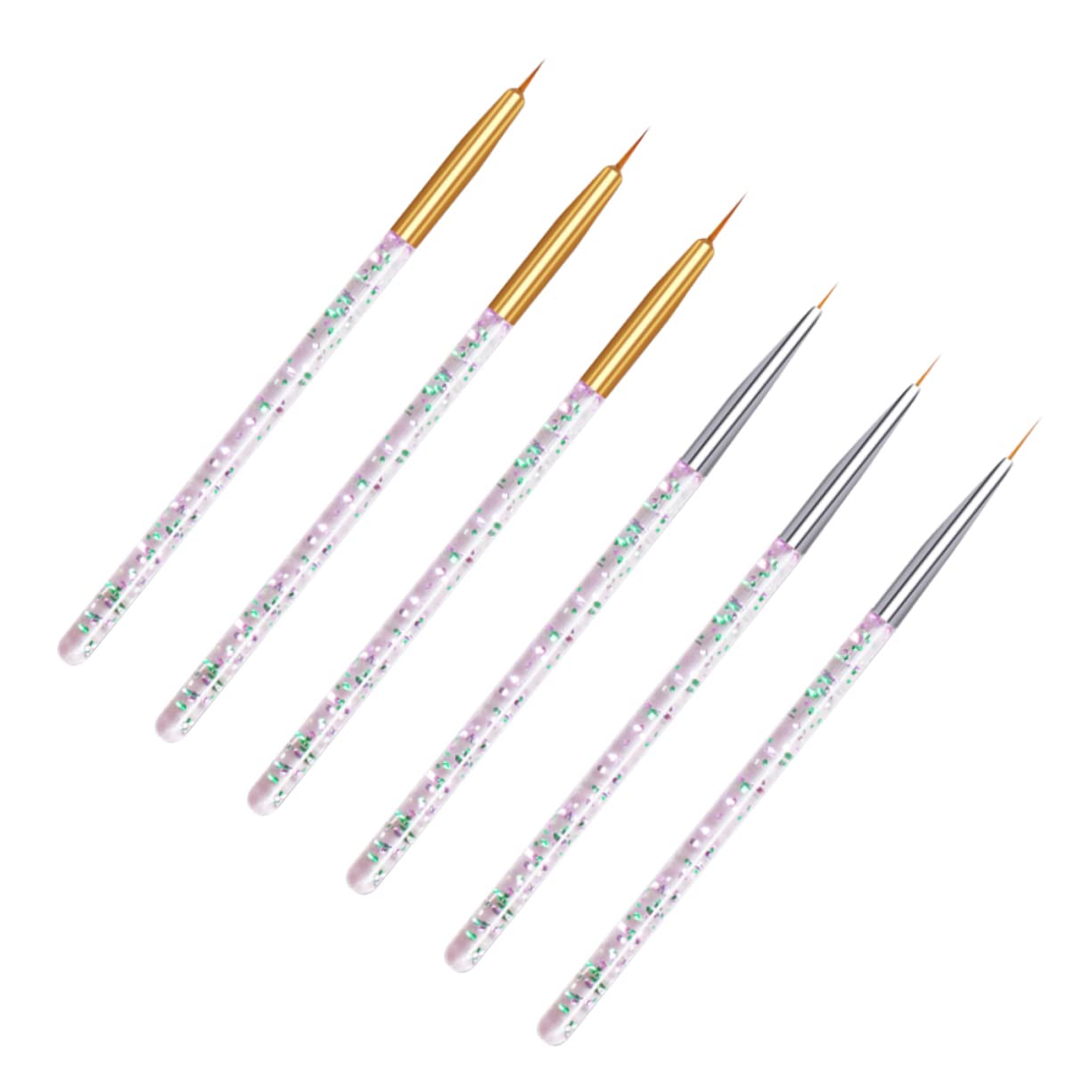 TOVINANNA 6Pcs Nail Art Painting Pen Brush Tools for Manicure Includes Silver and Golden Rods for DIY Nail Design and Decoration