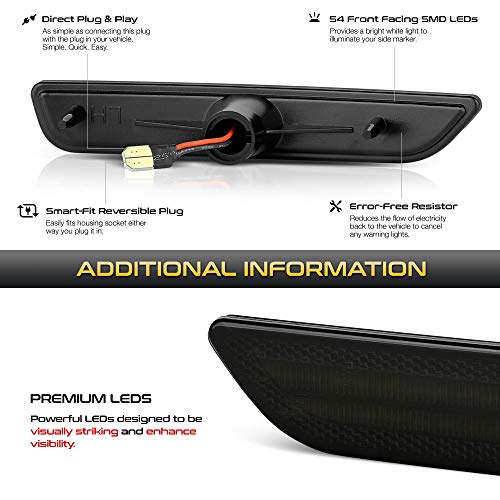 VIPMOTOZ Full White LED Smoke Lens Front Side Marker Light Parking Lamp For 2010-2014 Ford Mustang S197, Driver & Passenger Side