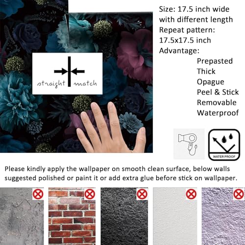 Papier peint floral noir repositionnable et imperméable - 8