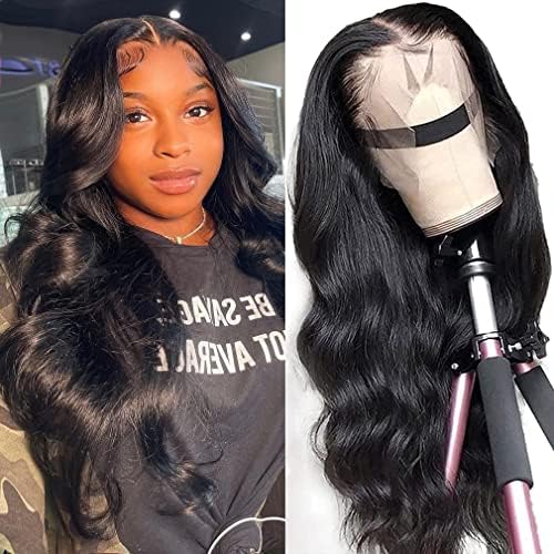 13x4 Lace Front Human Hair Body Wave Wigs for Black Women 180% Density HD Transparent Lace Frontal Wigs Pre Plucked Hairline with Baby Hair Brazilian Virgin Hair Wig Natural Color 16 Inch