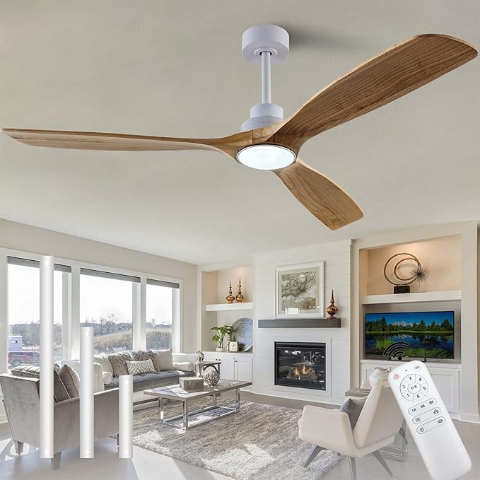 Image of QUTWOB 60 inch Wood Ceiling Fan with Light, Reversible DC Motor, Remote Control