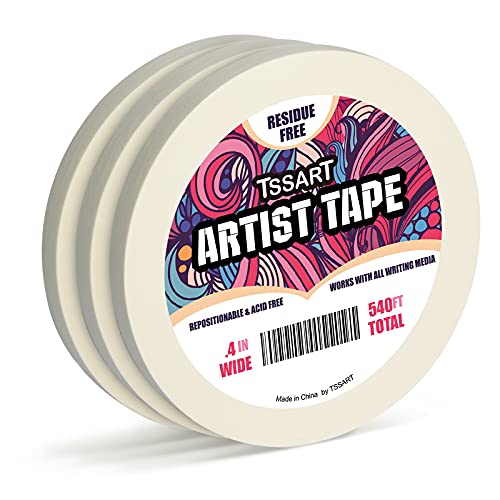 TSSART 3 Pack White Artist Tape - Masking Artists Tape for Drafting Art Watercolor Painting Canvas F