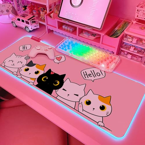 JMIYAV Pink Kawaii Cat RGB Gaming Mouse Pad