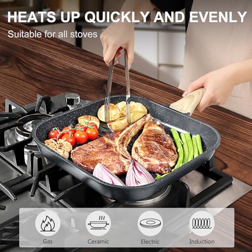 28cm Nonstick Square Griddle Pan - PFOA Free for Cooking - Image 3