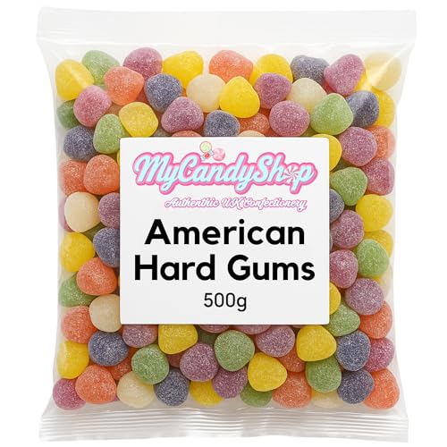 MyCandyShop American Hard Gums 500g - Halal Sweets with Sugar-Coated Shell & Chewy Centre Assorted Fruit Flavours Retro Pick And Mix Sweets for Gift Hampers & Events