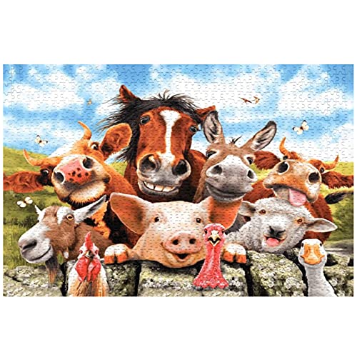 Funny Animal Puzzles for Adults 1000 Piece - Farmhouse Pig Cow Horse Jigsaw Puzzles Fun Games for Adult & Kids Large Family Puzzle 29.5 x 19.6 Educational Artwork Gifts for Teens Families