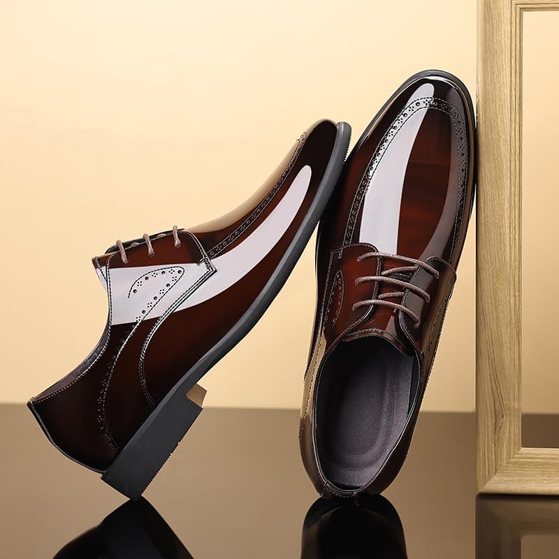 Men's Slip on Oxford Shoes, Casual Leather Modern Fashion Pointed Toe Lace Up Wedding Office Work Tuxedo Shoes4