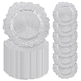 REWOMC 24 Pcs Silver Charger Plates Bulk, 13' Reef Plate Chargers for Dinner, Plastic Floral Decorative Plates for Table Setting, Wedding, Party, Event, Decoration
