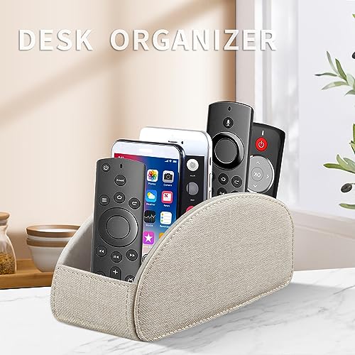 Remote Control Holder PU Leather TV Remote Caddy for Table, 5 Compartments Nightstand Organizer for Bedroom Accessories/Bedside Remotes/Media Controllers/Office Supplies, Decorations for Living Room - Thumbnail 4