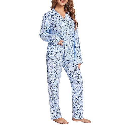 Image of Tugege Pajamas Set Long Sleeve Sleepwear Womens Button Down Nightwear Pj Sets