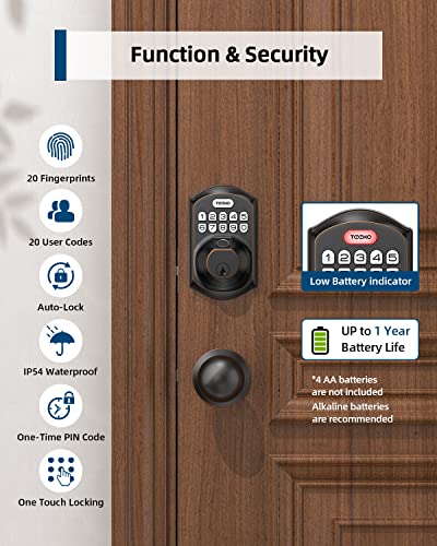 Teeho Te002K Fingerprint Door Lock Set - Keyless Entry Door Lock With Handle - Door Knob With Keypad Deadbolt - Smart Locks For Front Door - Auto Lock - No Need App - Easy Installation - Bronze #TOP4