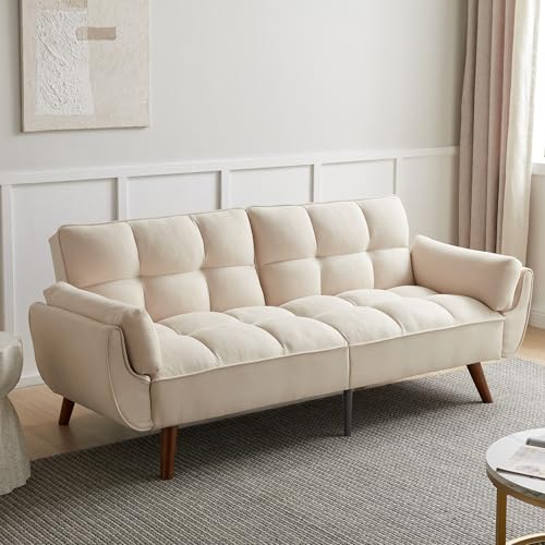 JIEXI Sofa 3 Sitzer Schlafsofa mit Schlaffunktion, Klappsofa Sofa 3 Sitzer, Schlafsofa 190x75cm, Bequemes Geeignet Für Wohnzimmer, Zimmer, Schlafzimmer (Beige)