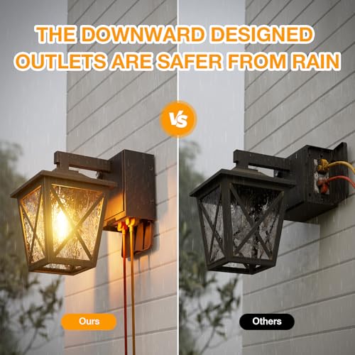 Image of Ehaho Porch Light with GFCI Outlet Aircraft Grade Aluminum Alloy Bronze 1PC | Dusk to Dawn Outdoor Lights Waterproof IP 68 Upgraded 3 Lighting Modes Exterior Light with Plug for Front Door Patio Garage
