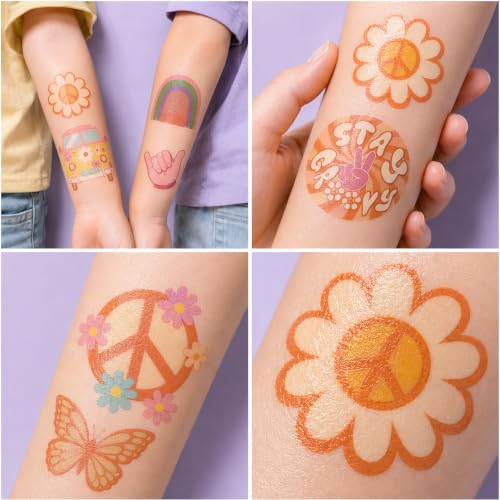 Image of 60 PCS Groovy 70s Retro Temporary Tattoos for Kids - Pre-Cut Retro 60s