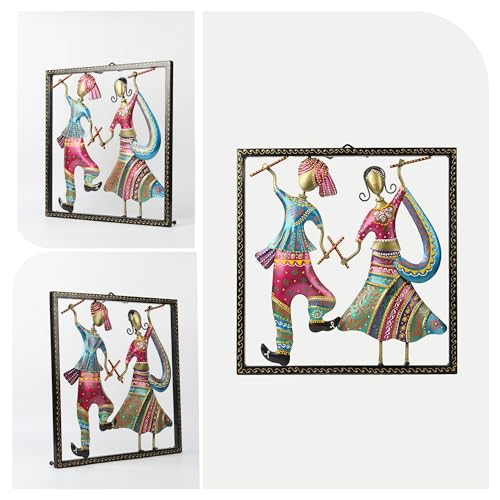 Image of Habere India-All the Cultures Fabricating India Rajasthani Figures Wall Decor | Wall Decor for Living Room | Rajasthani Wall Decoration | Folk Art Panel | Gifting Wall Art (Design02: L33 x W4 x H35 cm)
