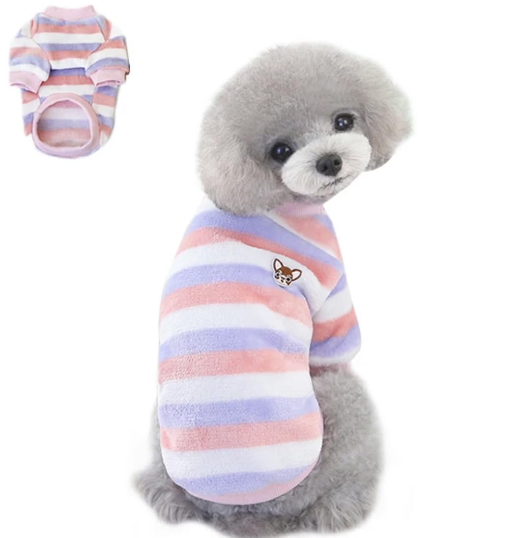 PETANGEL Dog Warm Shirt for Small Dogs Cats,Winter Puppy Striped Clothes,Sweater Shirt Cold Weather Plush Warm Doggie Shirts for Shihtzu,Lhasa Apso,Fox Terrier,Daschund(Size:XL,Chest:50cm,Length:40cm (B0CJJVFZB9) Amazon Price History, Amazon Price Tracker
