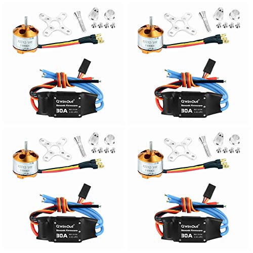 QWinOut A2212 1400KV Brushless Outrunner Motor 10T + 30A Speed Controller ESC + 3.5mm Banana Connectors for DIY RC Drone Aircraft KK 4 Axle Copter UFO
