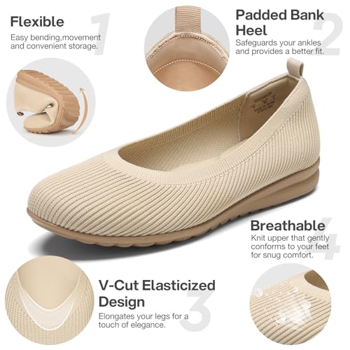 ZURIN Womens Knit Ballet Flats with Arch Support Comfortable Ballet Dressy Flats,Round Toe Slip On Flats Dress Shoes for Dressy Work Casual2