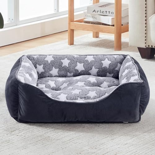 FURTIME Hundebett Grosse Hunde, Hundekorb Waschbar Hundekörbchen rutschfeste Hundebetten, Flauschig Hundematratze mit Erhöhte Ränder Weiches, Hundesofa für Hunde Katze, Schwarz/Sterne, 106x80x23cm