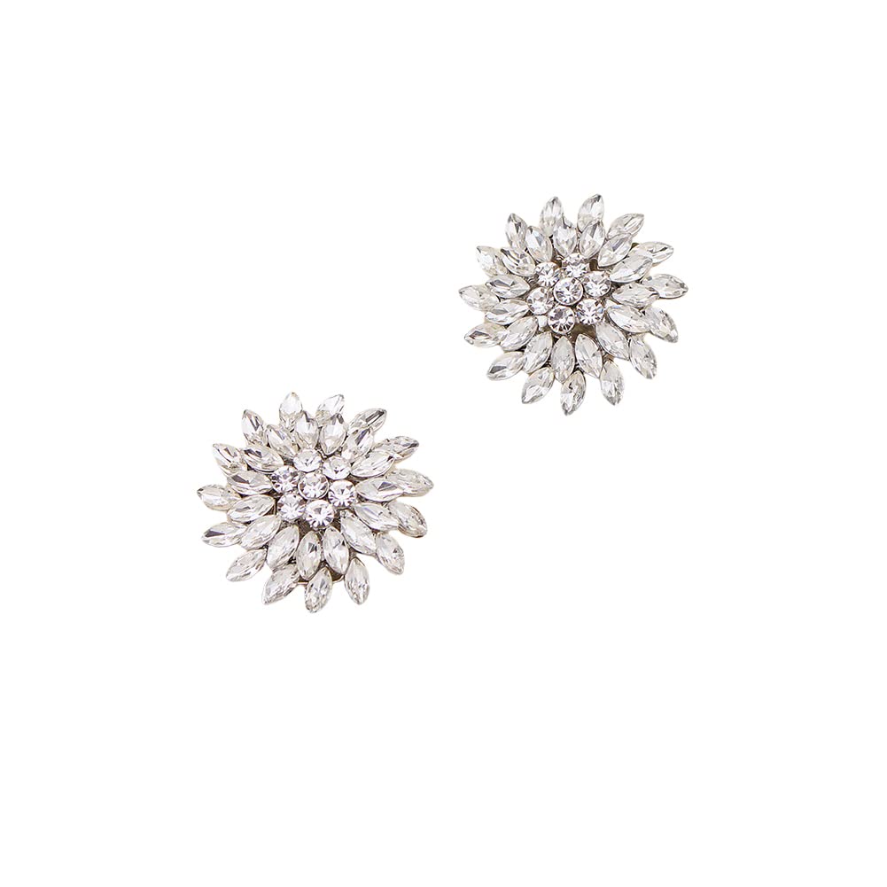 Pinces à chaussure fleur strass argentées, clips bijoux escarpins mariage