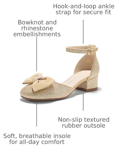 Coutgo Girls Dress Shoes – Bow Glitter Chunky Heels, Flower Princess Style angle 3