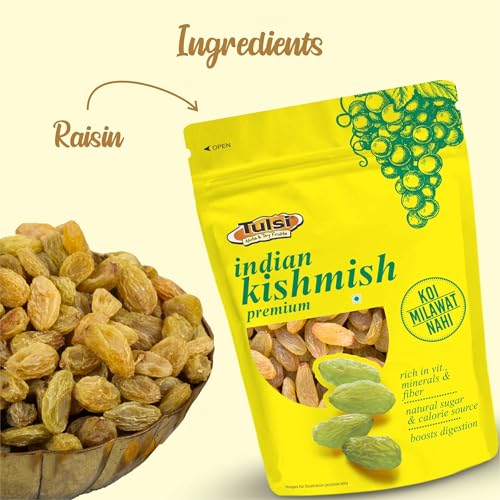 Image of Tulsi Indian Green Kishmish Premium 200g | Seedless Kishmish | Green Raisins | Premium Dried Grapes | Dry Fruits | Healthy & Tasty Snacks | Fat Free | Source of Dietary Fiber