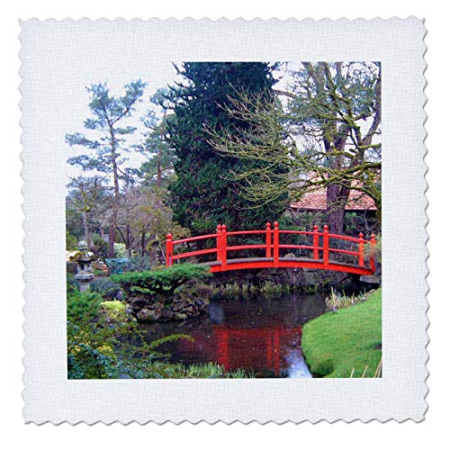 16x16 inch Quilt Square - A Stunning red Bridge in The Garden of Japan in Ireland Japanese Garden Ireland