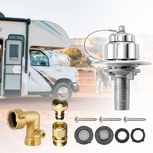 Image of Stainless Steel RV Water Inlet with Quick Connector & 90-Degree Elbow, Leak-Free, Durable for RV, Camper, Boat, Motorhome, Easy Installation, Upgrade Replacement for Water Hookup
