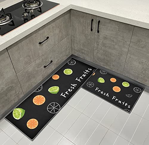 Alfombra de cocina, 2 unidades, antideslizante, absorción de agua y aceite, juego de alfombras, alfombra resistente al polvo para interior, 40 x 60 + 40 x 120 cm (limón) Cover