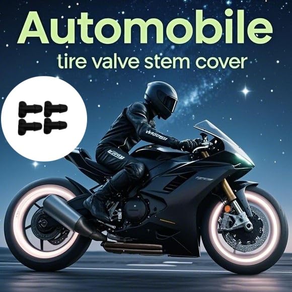 Glow-in-The-Dark Valve Stem Caps – 4-Pack Funny Wheel Accessories, Airtight, Rustproof, Dustproof & Waterproof Caps for Cars, Bikes, Trucks, Motorcycles – Universal Fit（Black）