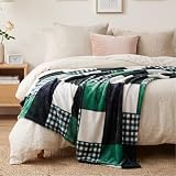 Tache Forest Green Farmhouse super miękki mikropolar w kratę patchworkowa pluszowa lekka dwustronna dekoracyjna kanapa, sofa, podróże, klapa, koc narzuta na łóżko, 63 x 87, podwójny rozmiar