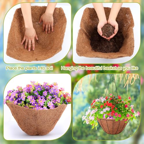 Newtay 4 Pcs 14 inch Square Coconut Liners Square Coir Fiber Replacement Liners Replaceable Coconut Liner for Square Baskets Coir Fiber Liner for Garden Flower Pot Wall Hanging Flower Basket - Thumbnail 3