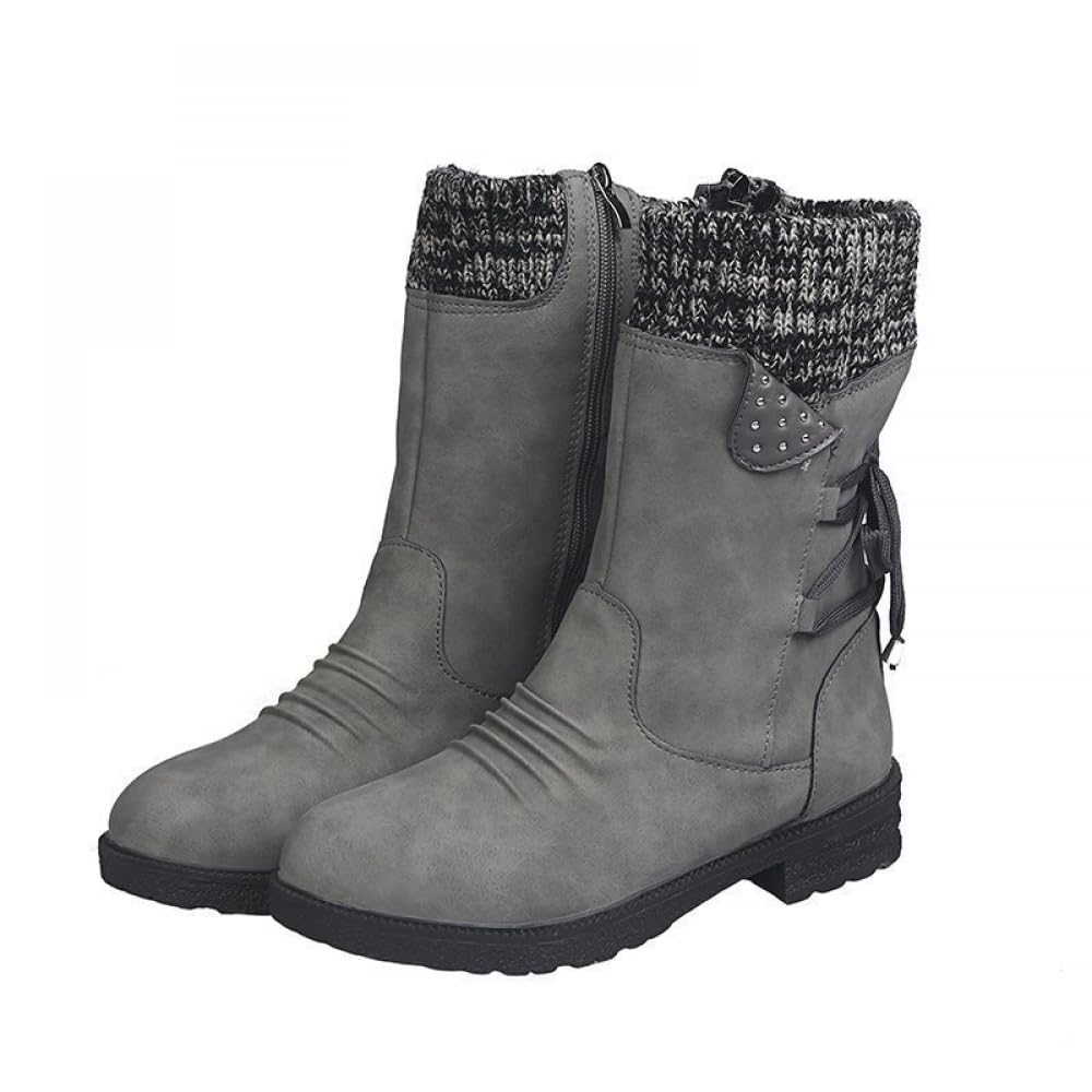 Damskie kozaki, ciepłe i wygodne, na jesień, zimę, wodoszczelne, antypoślizgowe, na co dzień, eleganckie, modne, oddychające, na platformie, wysokie buty trekkingowe, Szary, 40 EU