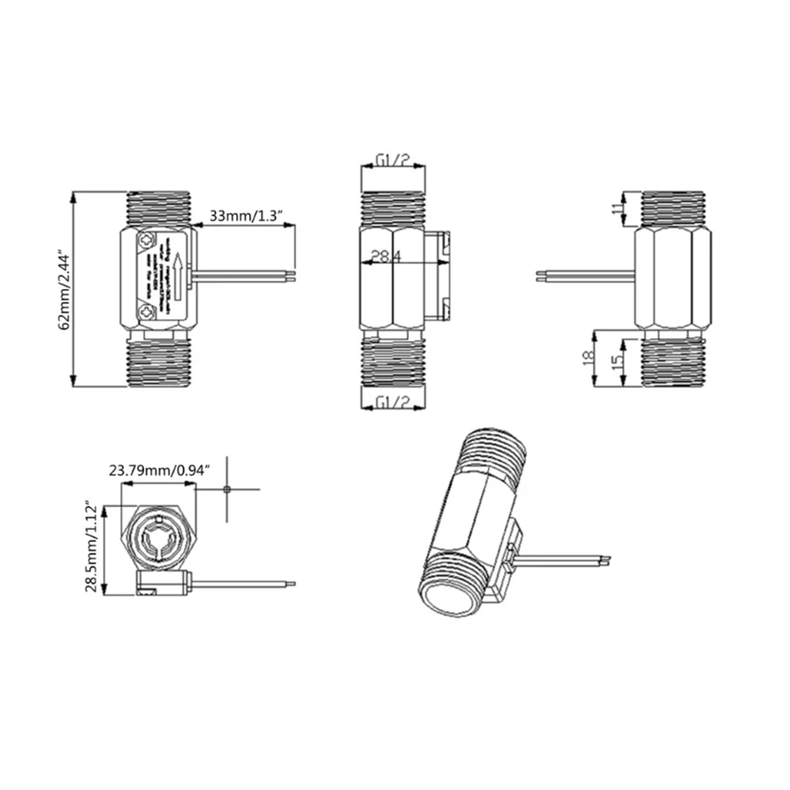 Medidor de agua fría para jardín y hogar. Sensor De Caudalímetro Con Interruptor Agua 4 Puntos Efecto, 1,5-30 L/min, Rosca Macho