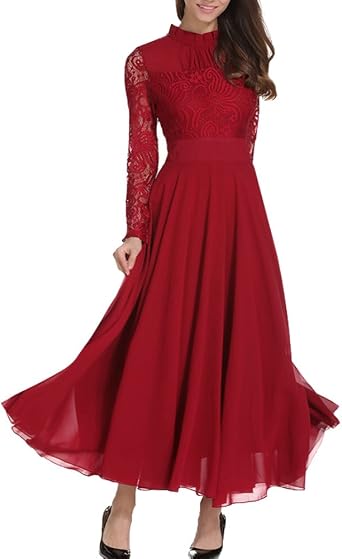 Aofur - Vestido - corte imperio - Manga Larga - para mujer Rojo rosso 42/44  DE: Amazon.es: Ropa