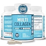 Premium Multi Collagen Peptides (Types I, II, II, V, X) - Collagen Pills for Skin Care, Hair Growth, Nails & Joints - Vitamin C, Hyaluronic Acid, Biotin, Gluten Free - 120 Collagen Capsules